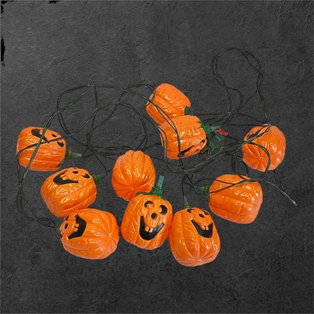 Vintage Pumpkin String Lights Halloween 14ft Orange Blow Mold Decor